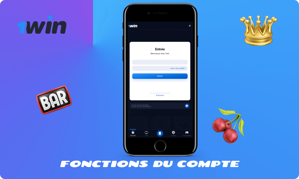 Liste avec Fonctions du compte personnel à 1win