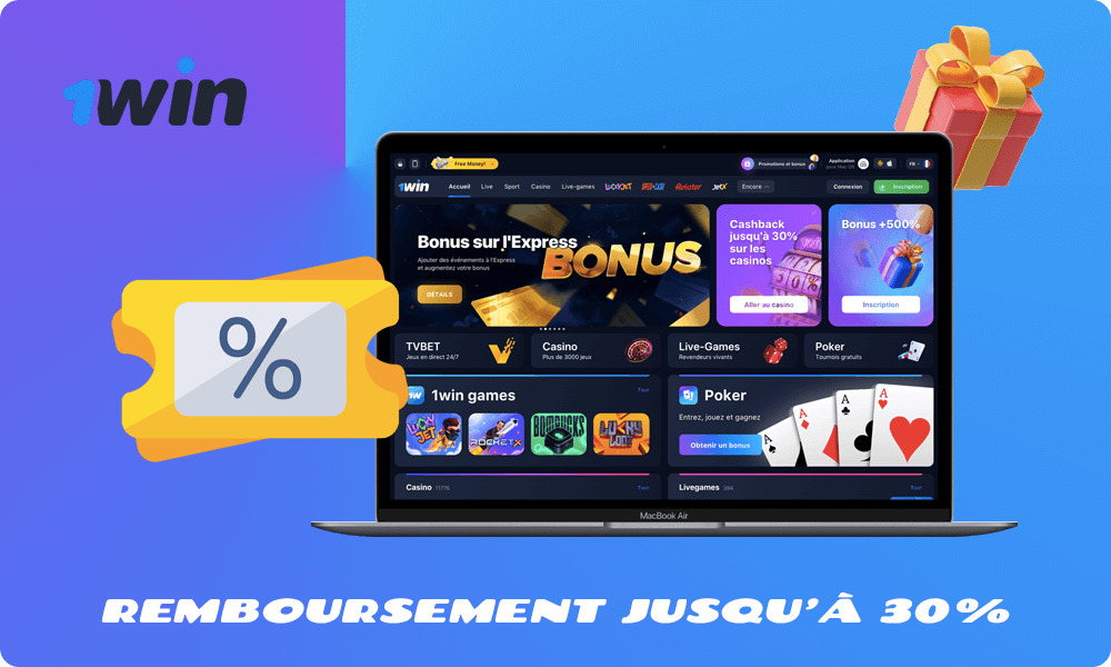 Instructions pour Remboursement jusqu'à 30% des fonds perdus avec le bonus Remise en espèces de 1win