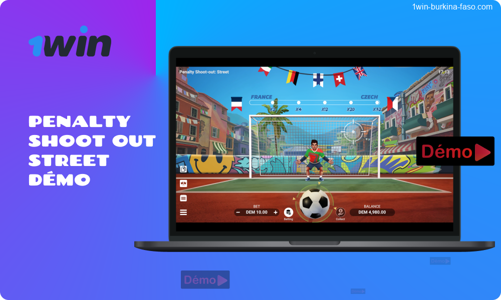 La démo Penalty Shoot Out Street est disponible pour tous les utilisateurs de 1win au Burkina Faso